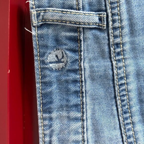 Kensie Blue Distressed Jean Shorts with Frayed Hem - Picture 3 of 5